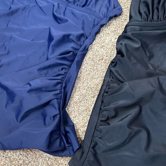 Set of 2 Tankini swimsuit tops ruched sides slimming halter neck Navy blue/black - Picture 3 of 6